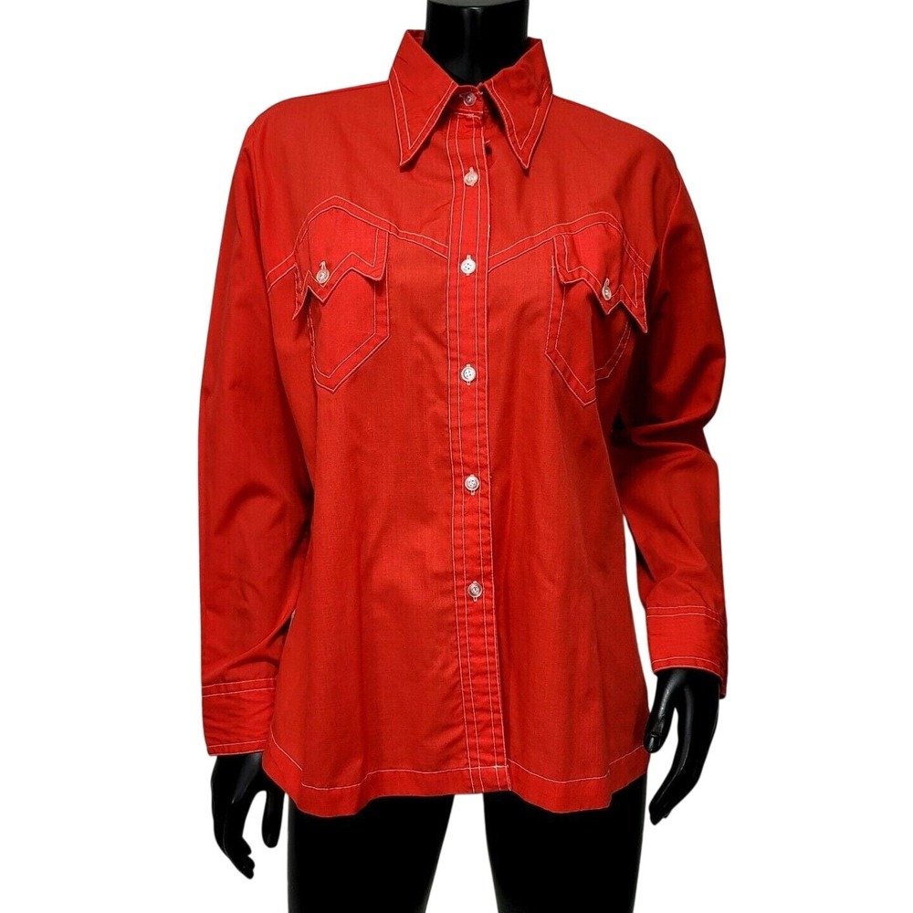 Miss Holly Vintage Red Western Shirt White Stitching Sawtooth Pockets Size 38